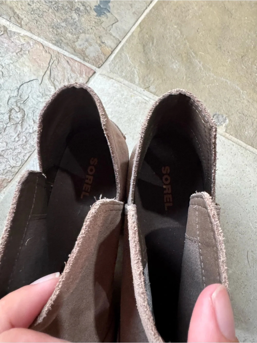 SOREL Cate Cut-Out Waterproof Suede Booties Ash Brown Size 6.5 Pristine